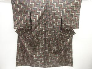 幾何学模様織出し手織り紬単衣着物